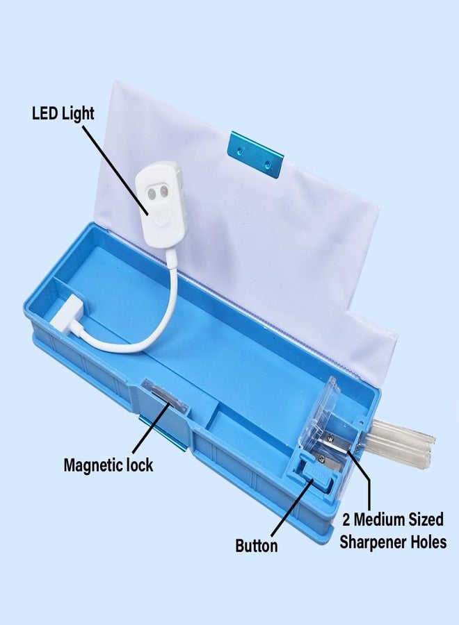 Sidak Plastic Space Themed Pencil Box, Inbuilt LED Light with 2 Compartments and Dual Sharpener, Magnetic Lock, Pencil Box for Kids (Blue) - Image 2